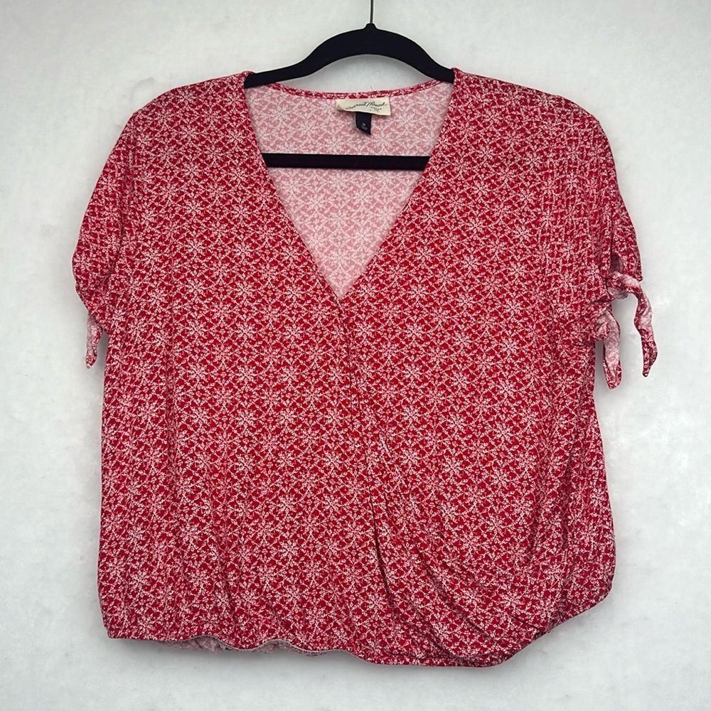 Universal Thread Faux Wrap Blouse Top Womens Medium Red White